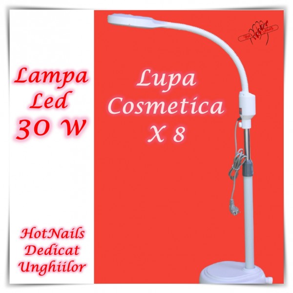 Lampa led 30 W cu Lupa cosmetica profesionala X 8 cu picior si brat ajustabil, lumina rece pentru birou HotNails HN206
